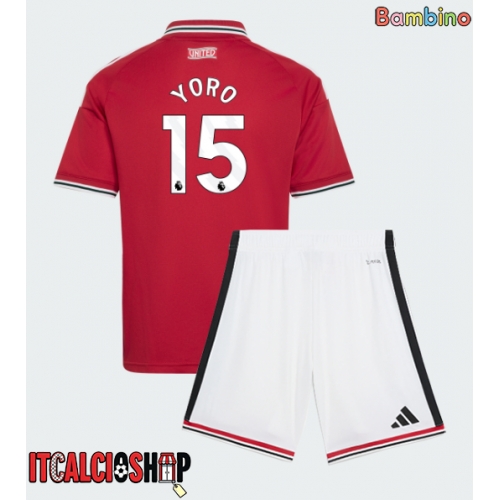 Manchester United Leny Yoro #15 Prima Maglia Bambino 2026-27 Manica Corta (+ Pantaloni corti)